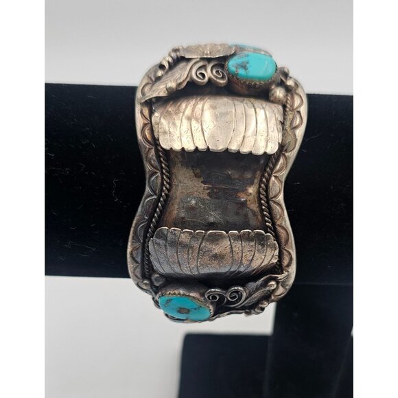 Fred James Vintage Navajo Sterling Silver Turquoise Watch Cuff 90 grms No Watch - Picture 8 of 15